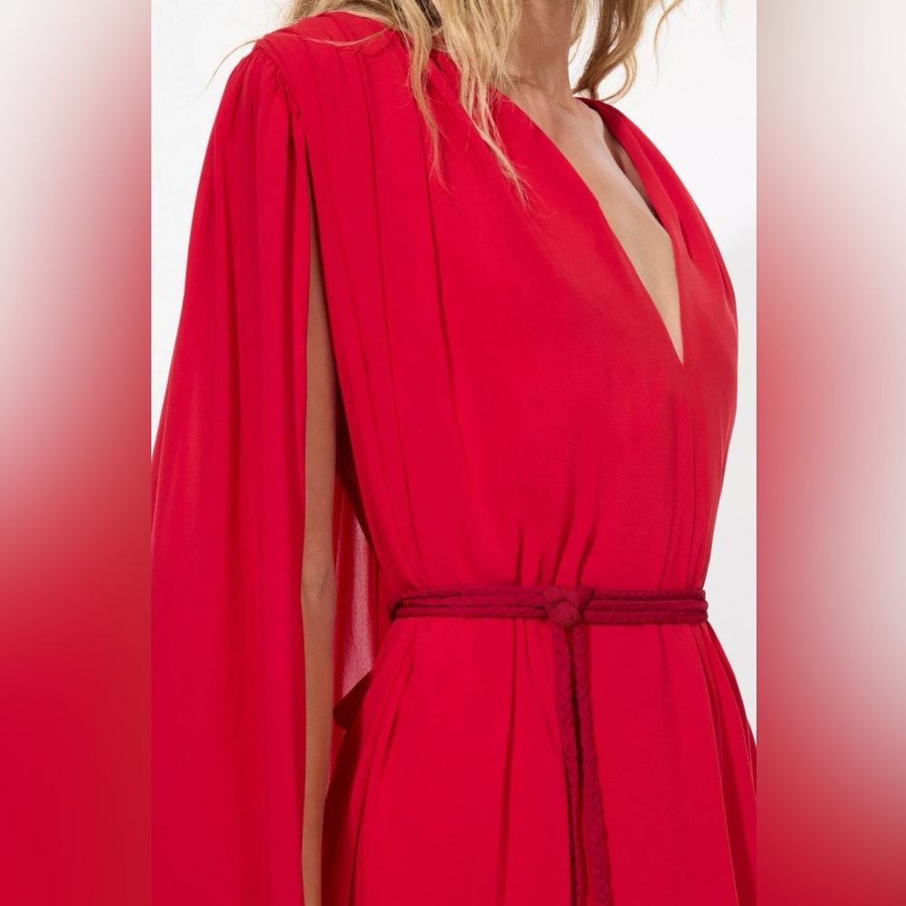 NWT $895 Alice and Olivia Zenaida Maxi Cape Dress Bright Ruby - Picture 3 of 5